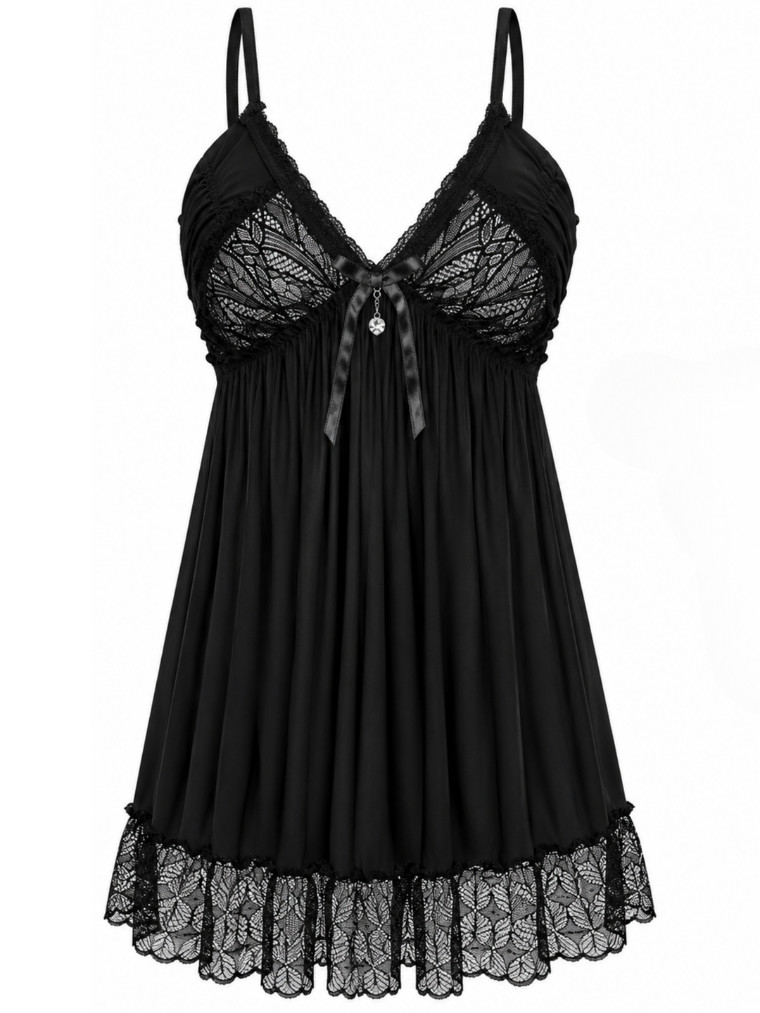 Bella Noir Black Malai Modal Lace Babydoll Dress