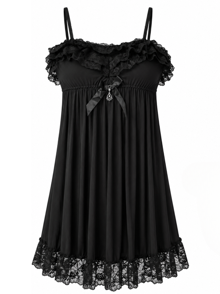 Black Babydoll Dress Lace A Line Elegant Bridal Nightwear
