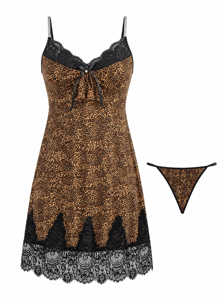 Golden Wild Malai Modal Leopard Print Babydoll Dress for Women