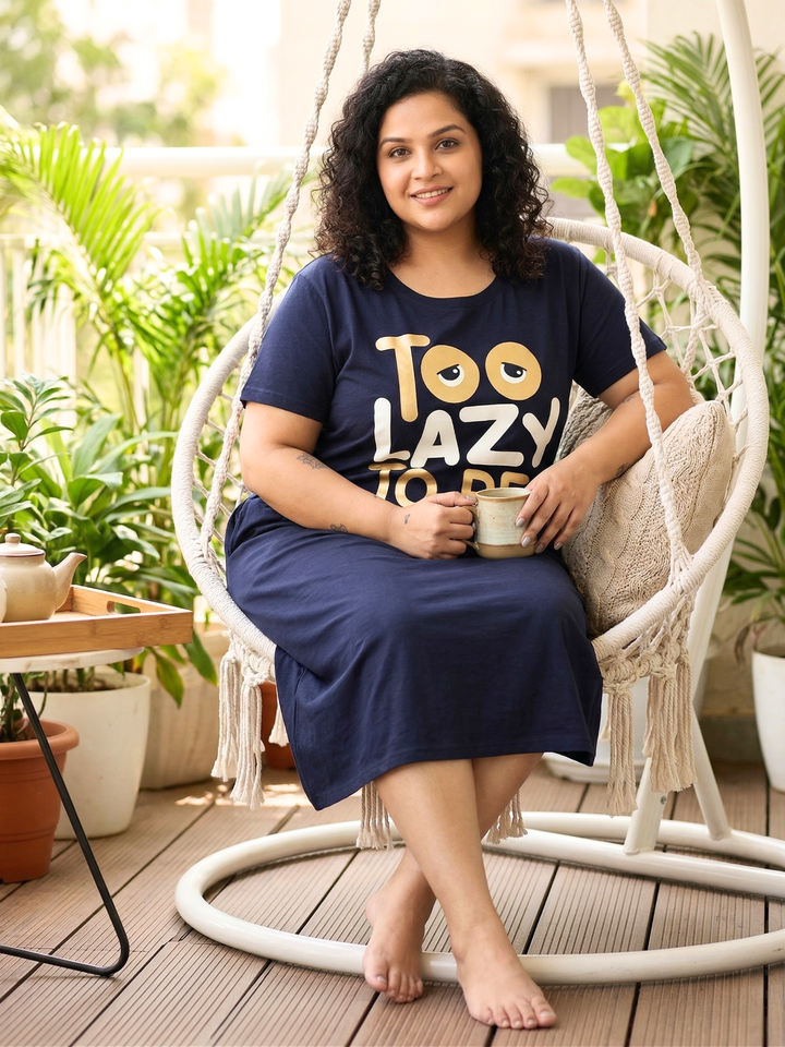 Midnight Blue Hosiery Cotton Plus Size Short Nighty For Women