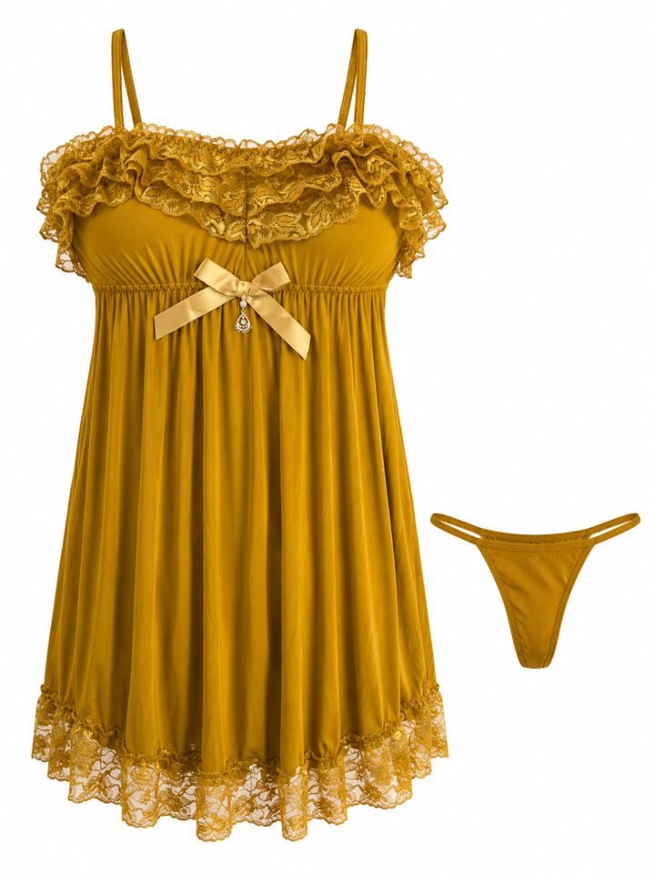 Sunlit Gold Babydoll Dress Lace A Line Bridal Luxury Nightwear
