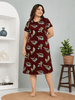 Wine Floral Cotton Short Nighty for Women Soft Breathable Fit