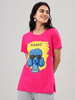 Rani Pink Printed Hosiery Cotton Long T Shirt for Women