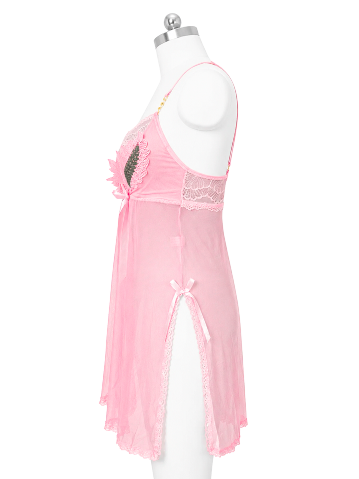 Cotton Candy Sheer Powernet Babydoll Dress with Soft Lace Padded Cups