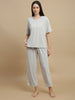 Pearl Grey Solid Micro Rib Pyjama Set for Women