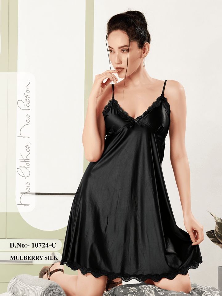 Berry Seduction Malai Modal Lace Trim Babydoll Dress for Women