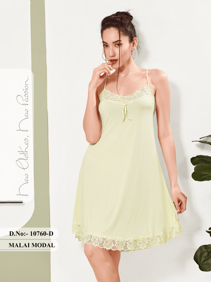 Vanilla Charm Malai Modal Bridal Babydoll Dress with Lace Detail