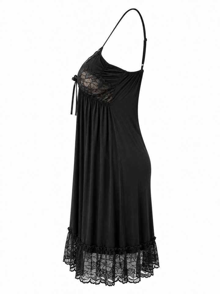 Bella Noir Black Malai Modal Lace Babydoll Dress