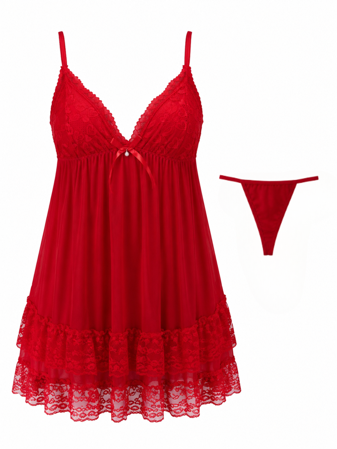 Cherry Luxe Malai Modal Babydoll Dress Bridal Lace Deep V