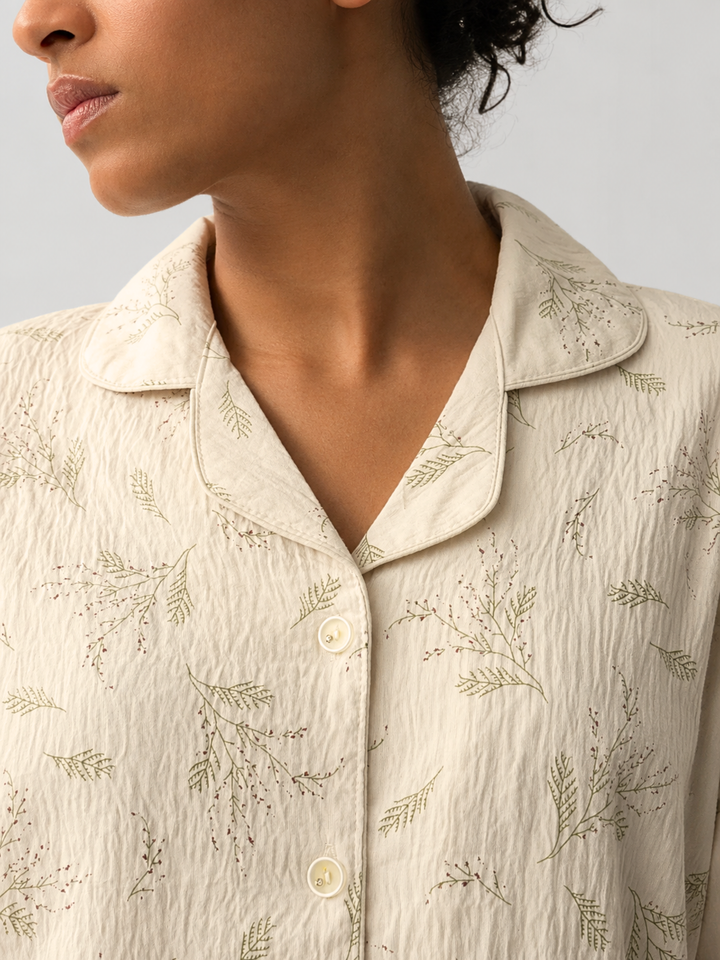 Buttercream Crush Fabric Botanical Sprig Print Korean Night Suit for Women