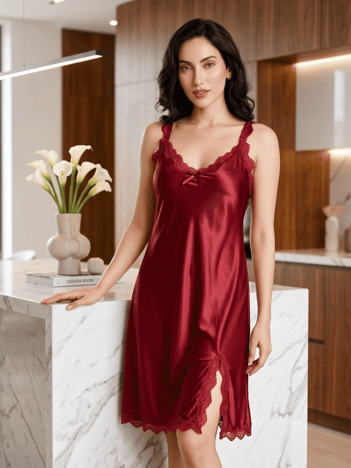 Crimson Romance Silk Babydoll with Side Slit