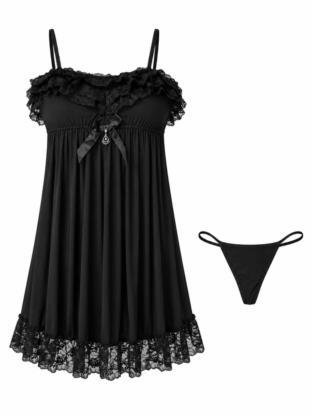 Black Babydoll Dress Lace A Line Elegant Bridal Nightwear