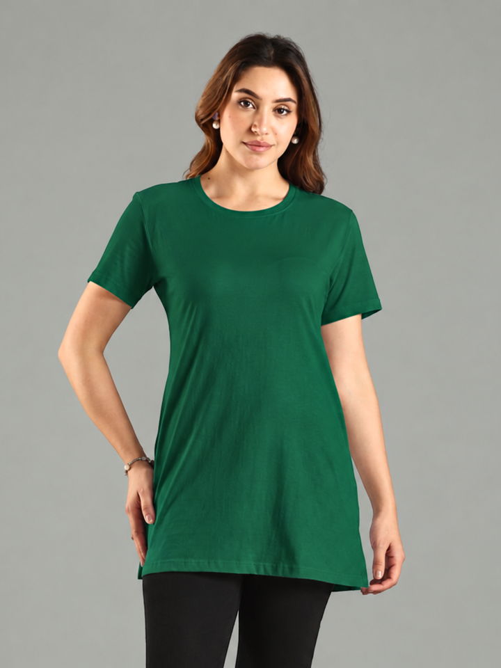 Green Color Long Yoga T Shirt with 2 Side Pockets