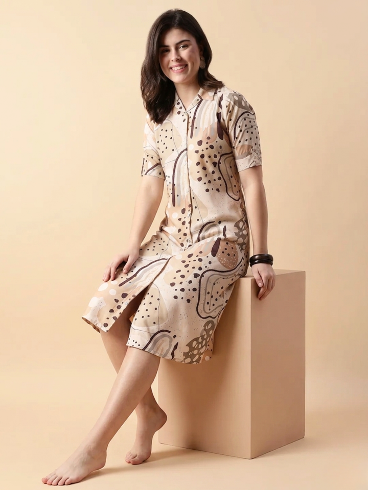 Choco Chip Poly Blend A-Line Nighty Dress for Women