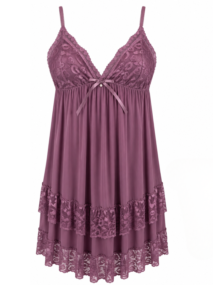 Orchid Mist Malai Modal Babydoll Dress Deep V Lace A Line