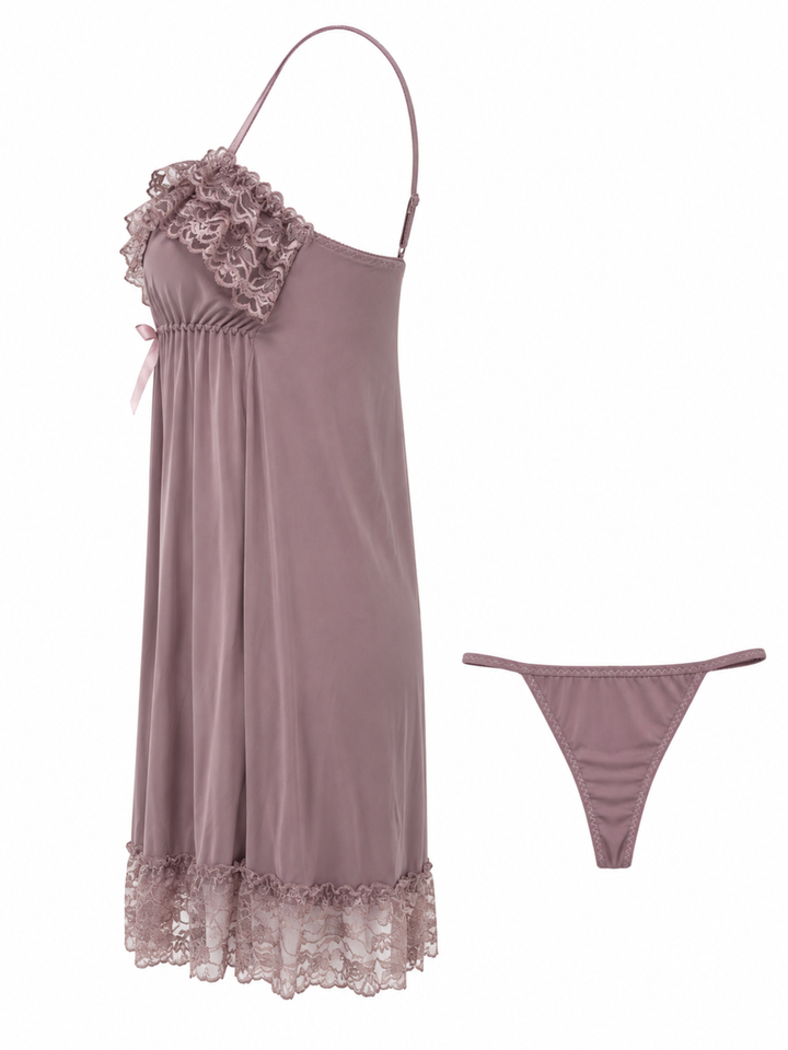 Dusty Taupe Babydoll Dress Soft Lace A Line Bridal Nightwear
