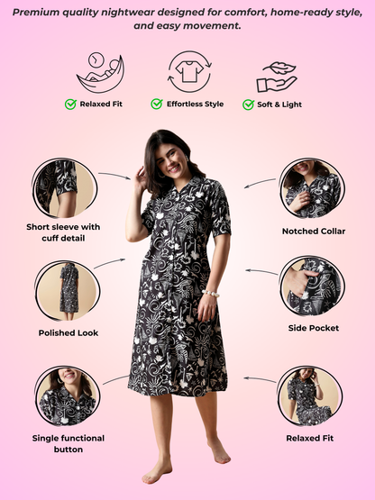 Twilight Florals Button-Down A-Line Nighty for Teens