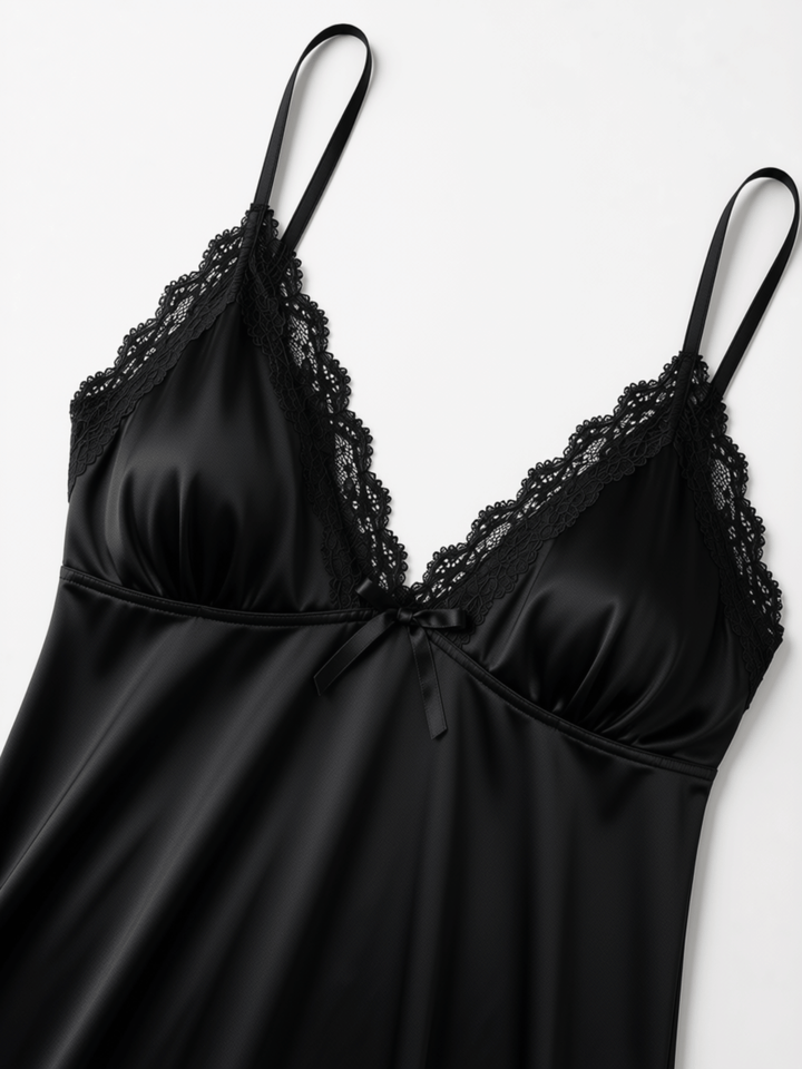 Black Obsession Mulberry Silk Lace Babydoll for Women
