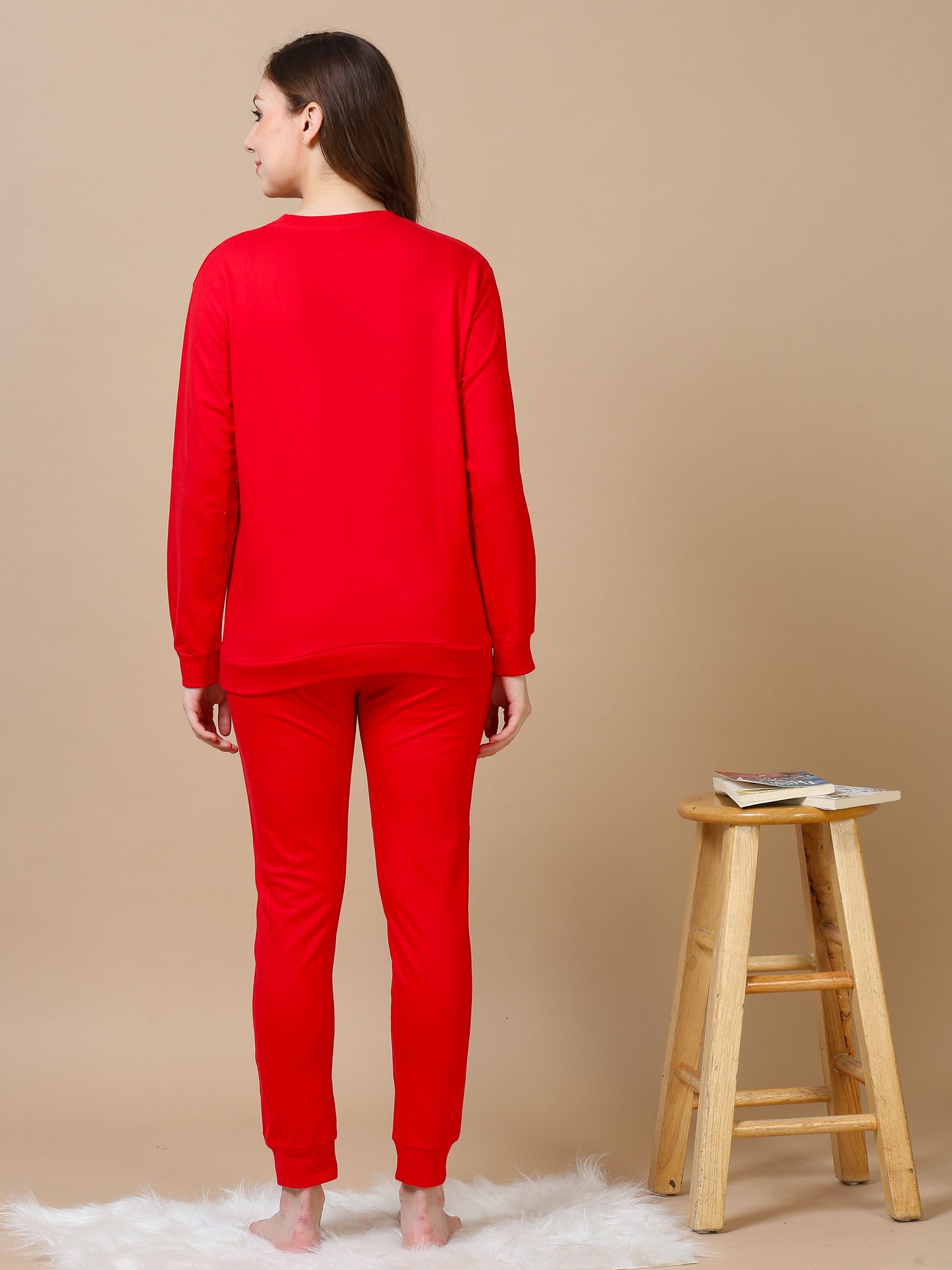 Crimson Red Hosiery Cotton Winter Coord Set for Women with Tapered Fit and Full Sleeves