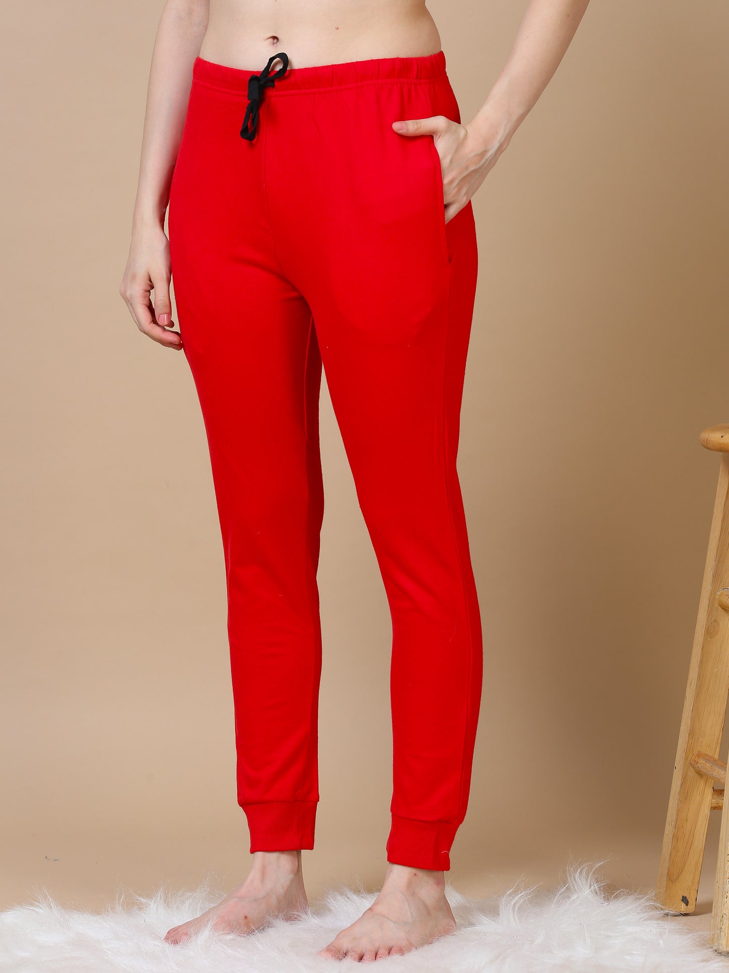 Crimson Red Hosiery Cotton Winter Coord Set for Women with Tapered Fit and Full Sleeves