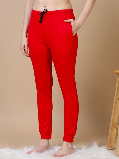 Crimson Red Hosiery Cotton Winter Coord Set for Women with Tapered Fit and Full Sleeves