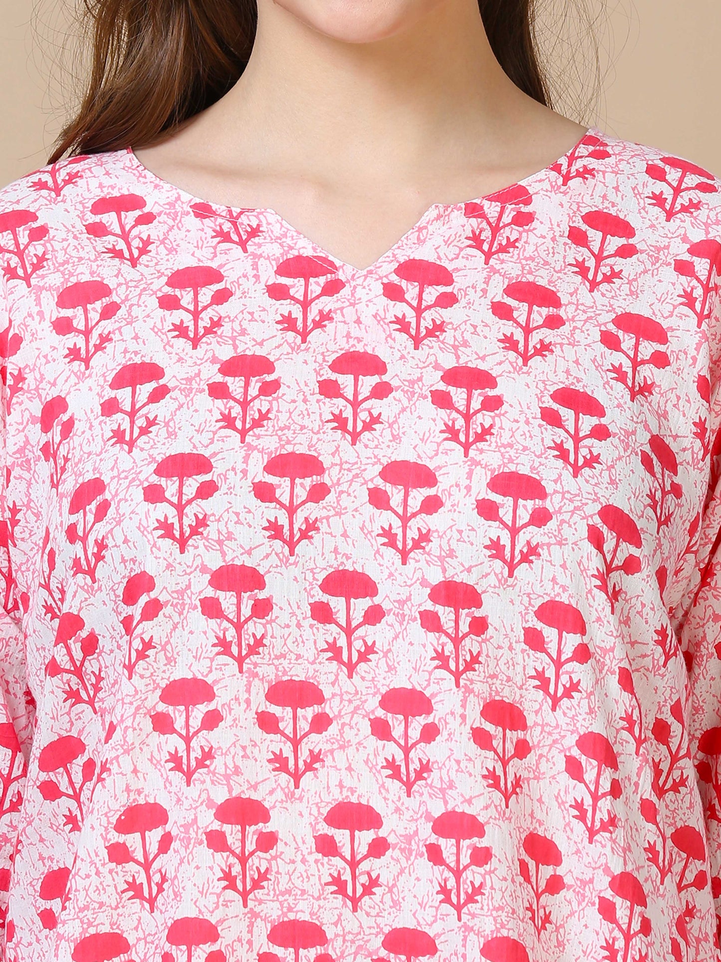 Pink Floral Pure Cotton Night Suit Set for Women with Lounge-Ready Style