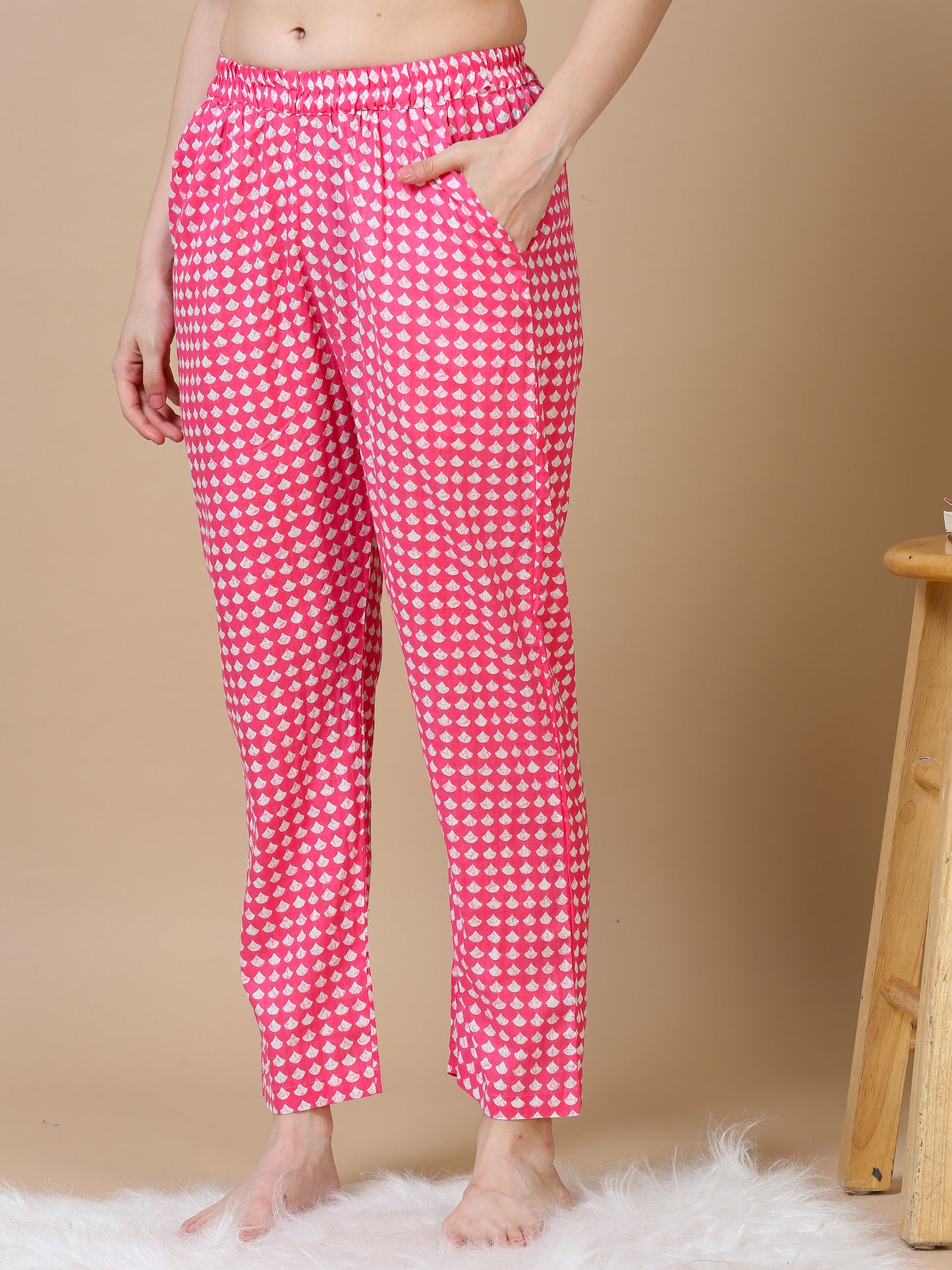 Pink Floral Pure Cotton Night Suit Set for Women with Lounge-Ready Style