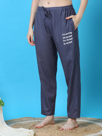Storm Blue Linen Round Neck Pj Set For Women with Timeless Comfort
