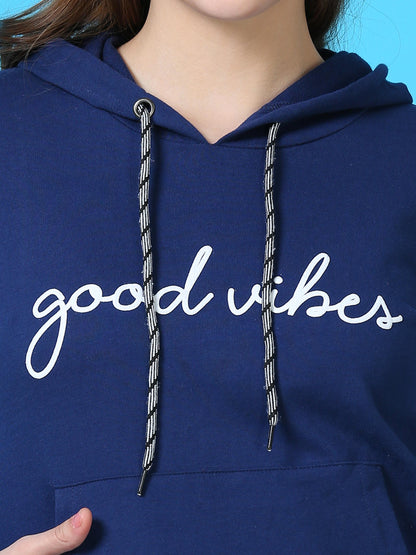 Indigo Blue Hosiery Cotton Winter Track Suit for Women with Ribbed Finish and Hoodie