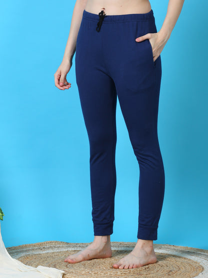 Indigo Blue Hosiery Cotton Winter Track Suit for Women with Ribbed Finish and Hoodie