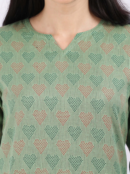 Leaf Green Pure Cotton Pajama Set for Women in Co-ord Style with Mask