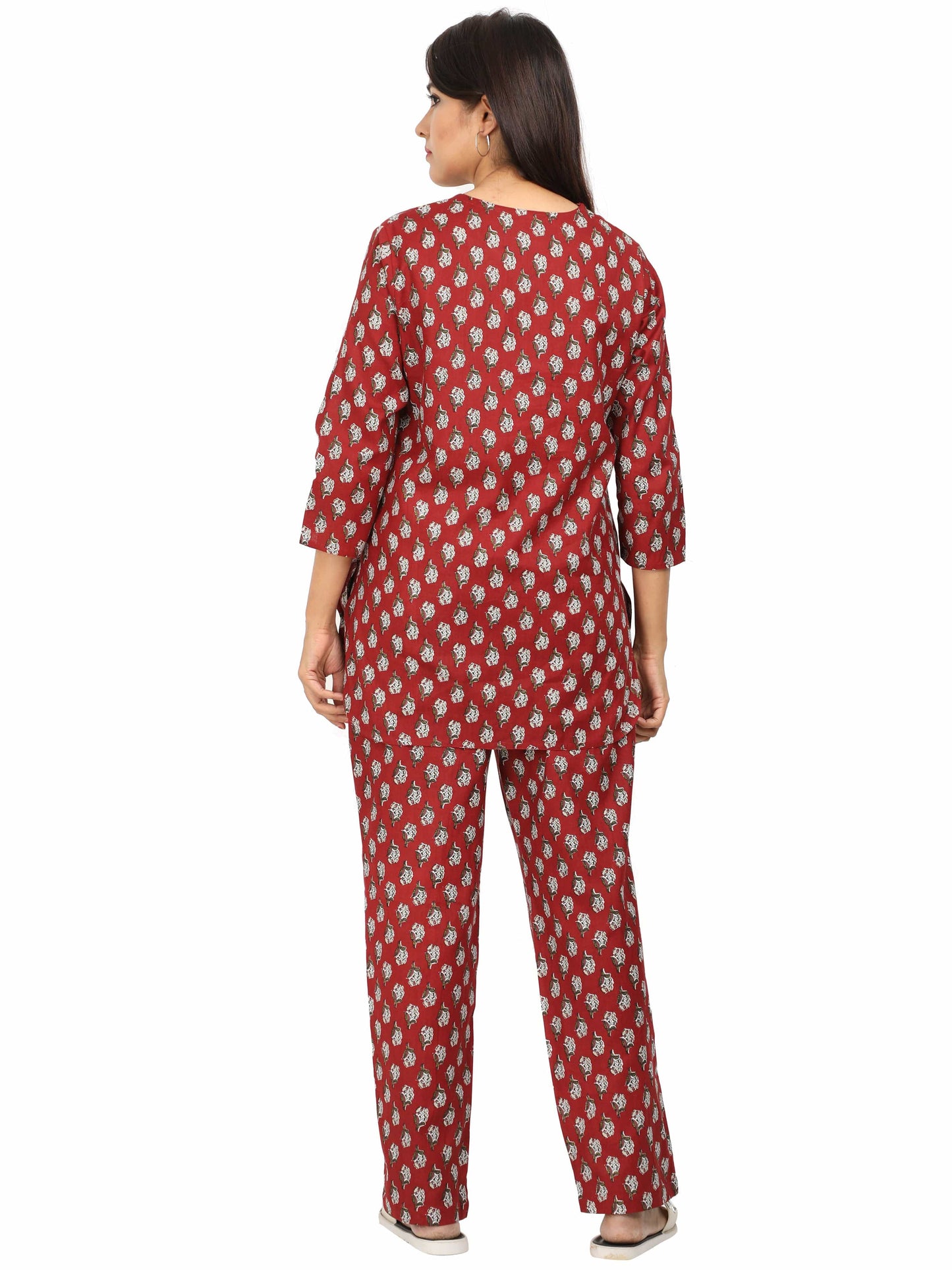 Rust Red Pure Cotton Night Suit Set for Women in Co-ord Style