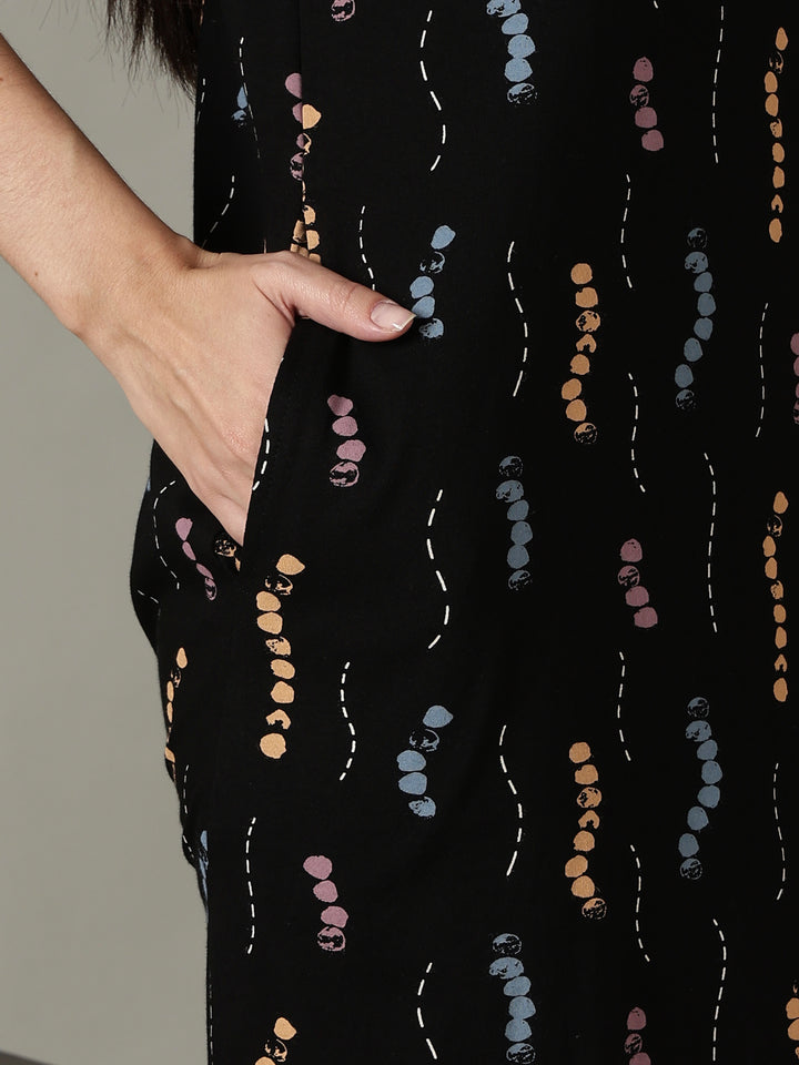 Black Printed Cotton Short Nighty for Women Comfortable Fit