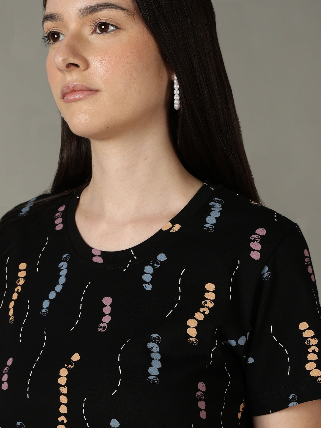 Black Printed Cotton Short Nighty for Women Comfortable Fit