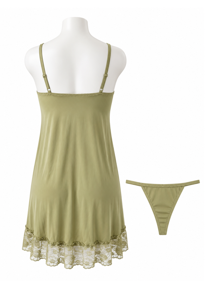 Sage Green Babydoll Dress Floral Lace A Line Bridal Nightwear