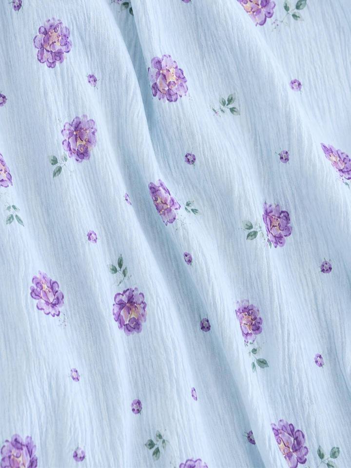 Blue Meadow Crush Cotton Floral Korean Night Suit for Women
