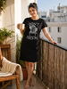 Black High Quality Cotton Knee Length Short Night Dress for Women