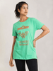 Pista Green Oversized Long T-Shirt for Women with Comfortable Fit Design
