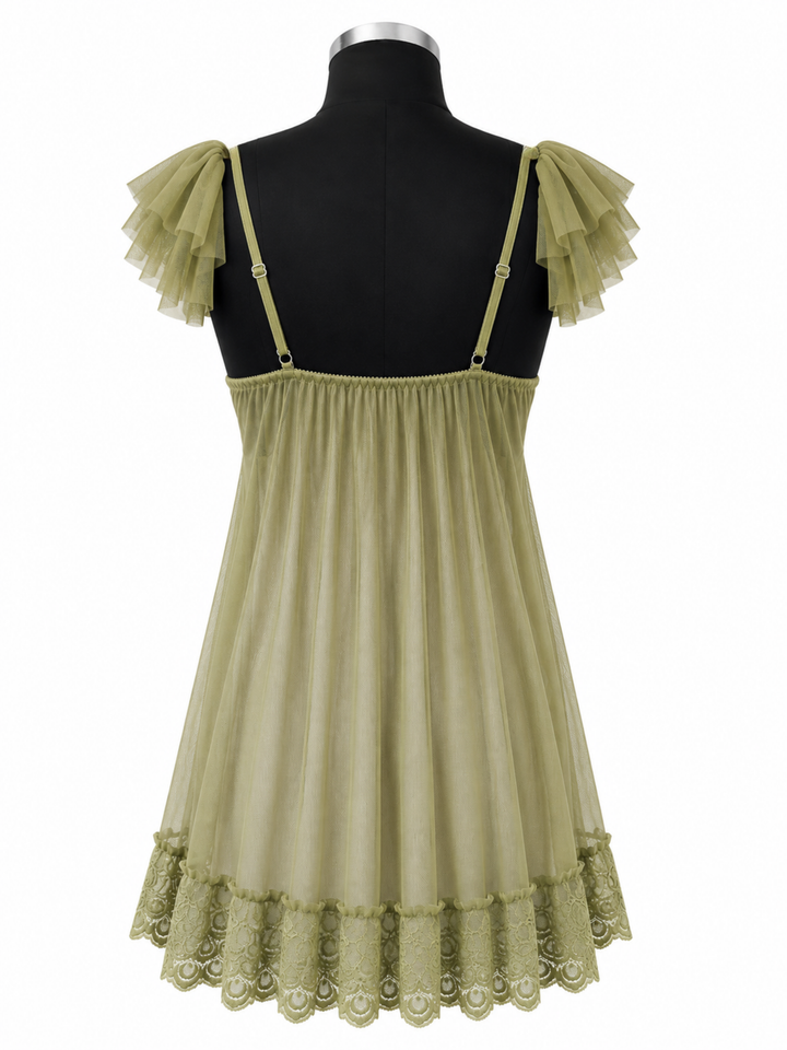 Sage Crush Whisper Floral Lace Viscose Modal Babydoll Dress