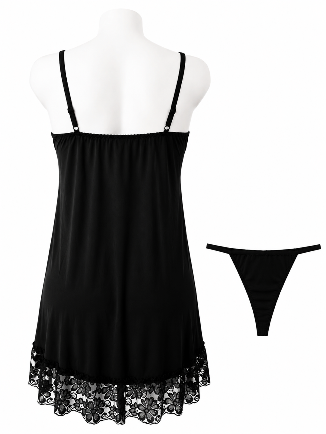 Black Velvet Malai Modal Babydoll Dress Lace V Neck Flowy Fit