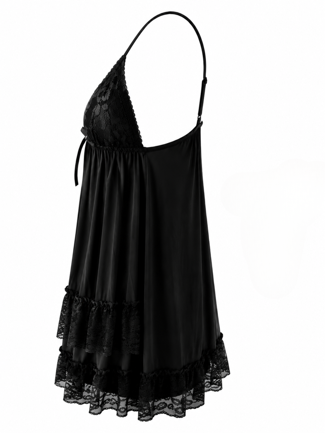Black Velvet Malai Modal Babydoll Dress Bridal Deep V Lace