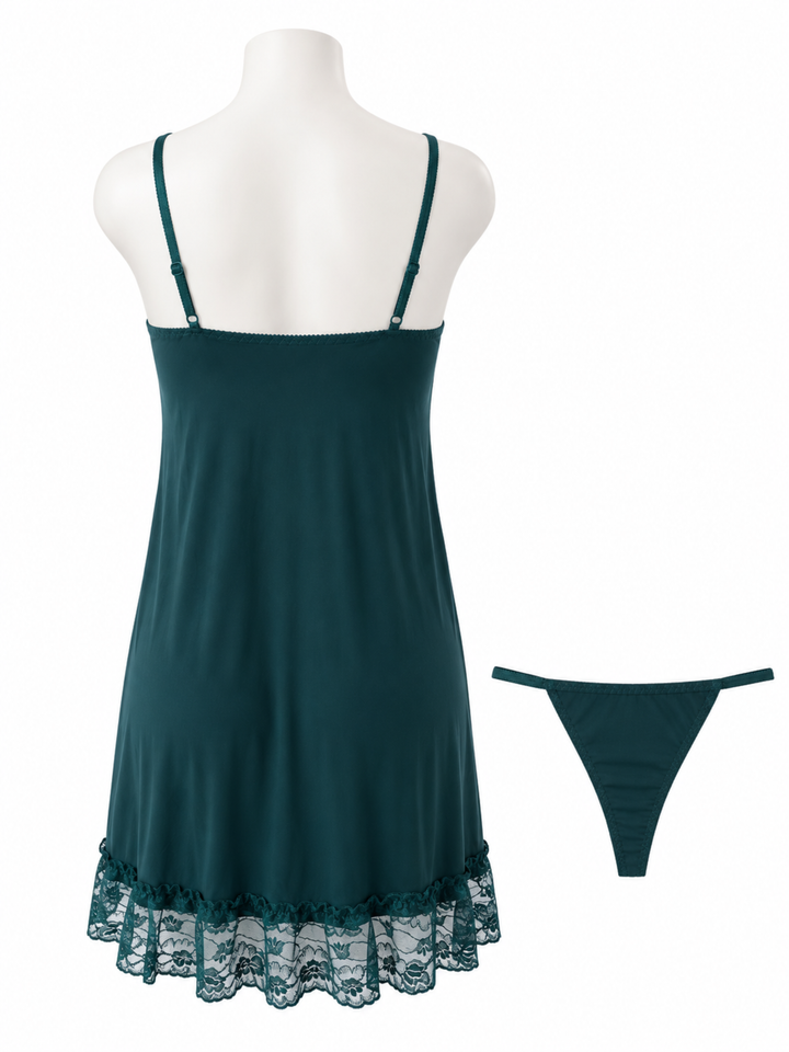 Emerald Green Babydoll Dress Floral Lace A Line Nightwear