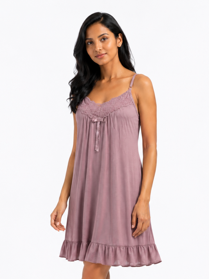 Blush Taupe Polka Dot Babydoll Dress for Women Soft Comfort