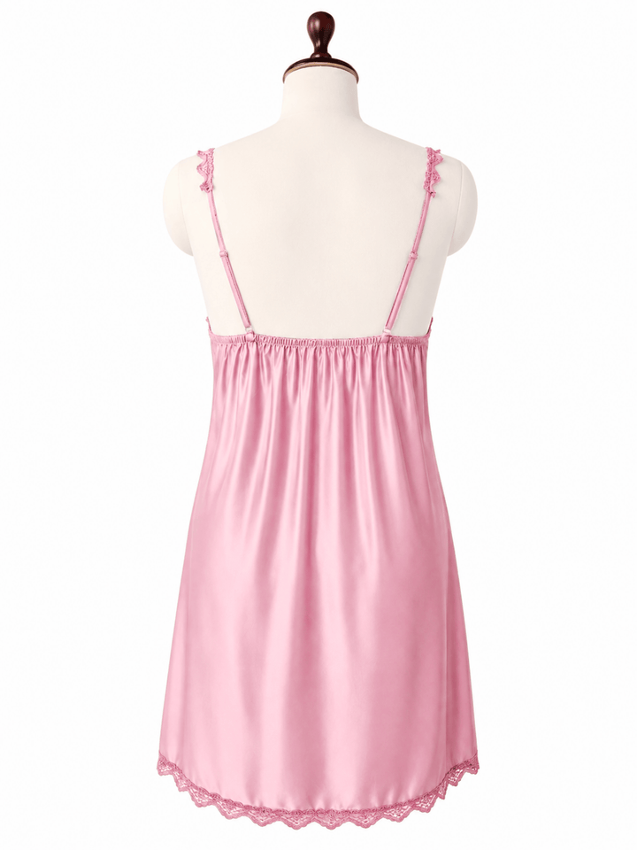 Blush Affair Mulberry Silk Babydoll Dress with Floral Lace V Neck