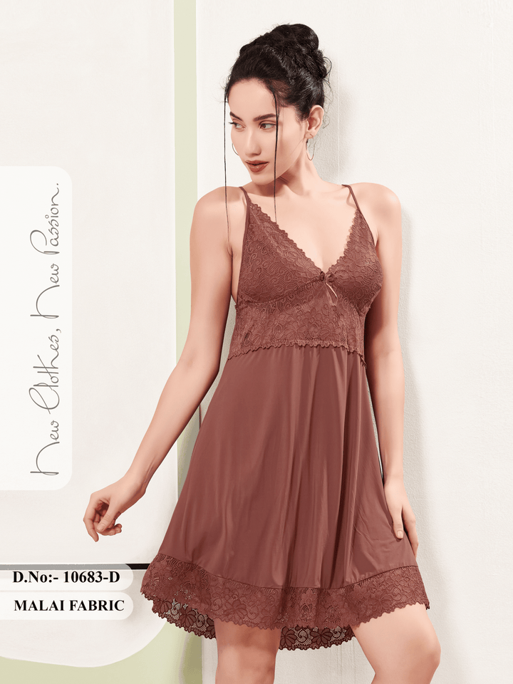 Nude Charm Malai Lace Trim Babydoll Lingerie Dress