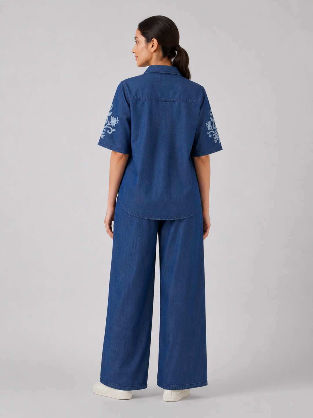 Light Blue Pure Cotton Denim Wash Co Ord Set for Women