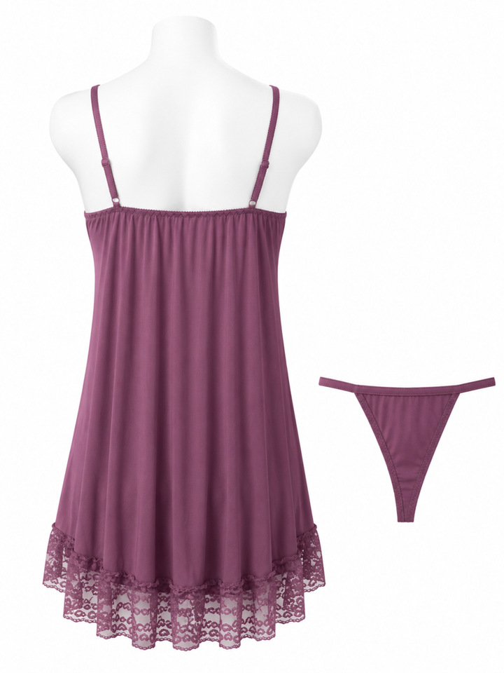 Orchid Mist Malai Modal Babydoll Dress Deep V Lace A Line