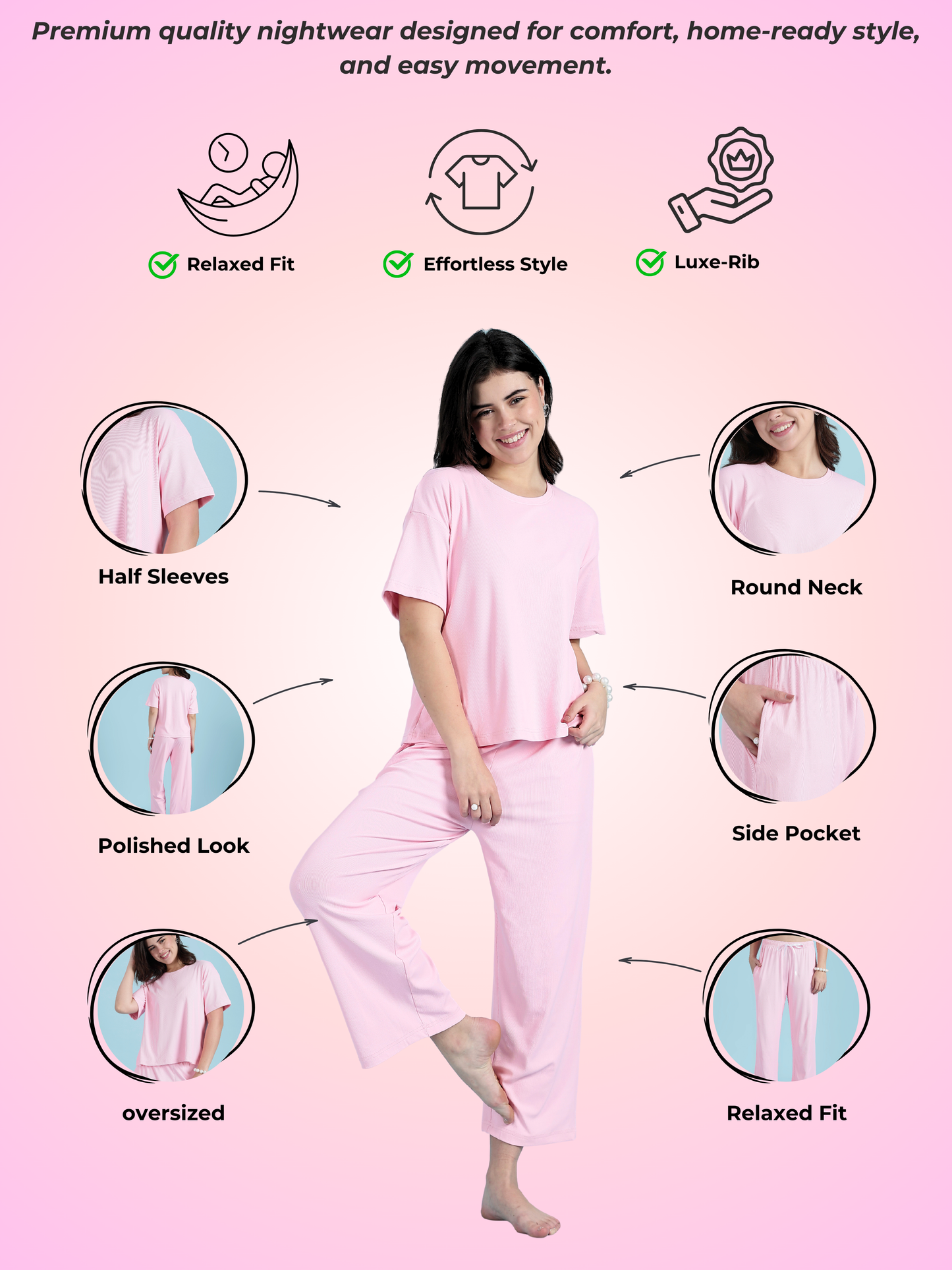Bubblegum Pink Soft-Rib Solid PJ Set – Pastel Cozy Edit