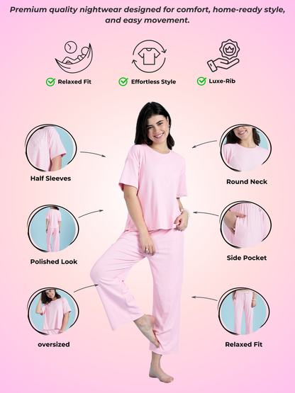 Bubblegum Pink Soft-Rib Solid PJ Set – Pastel Cozy Edit