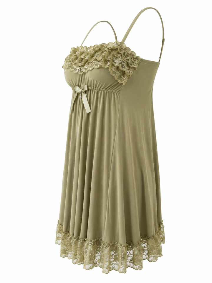 Sage Green Babydoll Dress Floral Lace A Line Bridal Nightwear